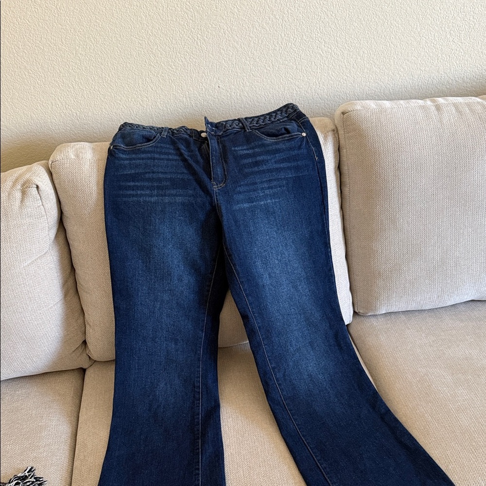 Women's Dark Blue Wide-Leg Flare Jeans